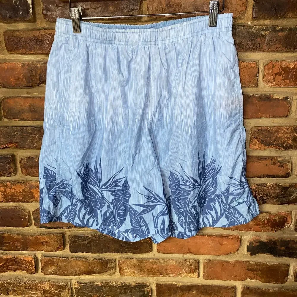 Speedo Vintage Blue Tropical Swim Trunks Bathing Suit Shorts Men's Size Medium